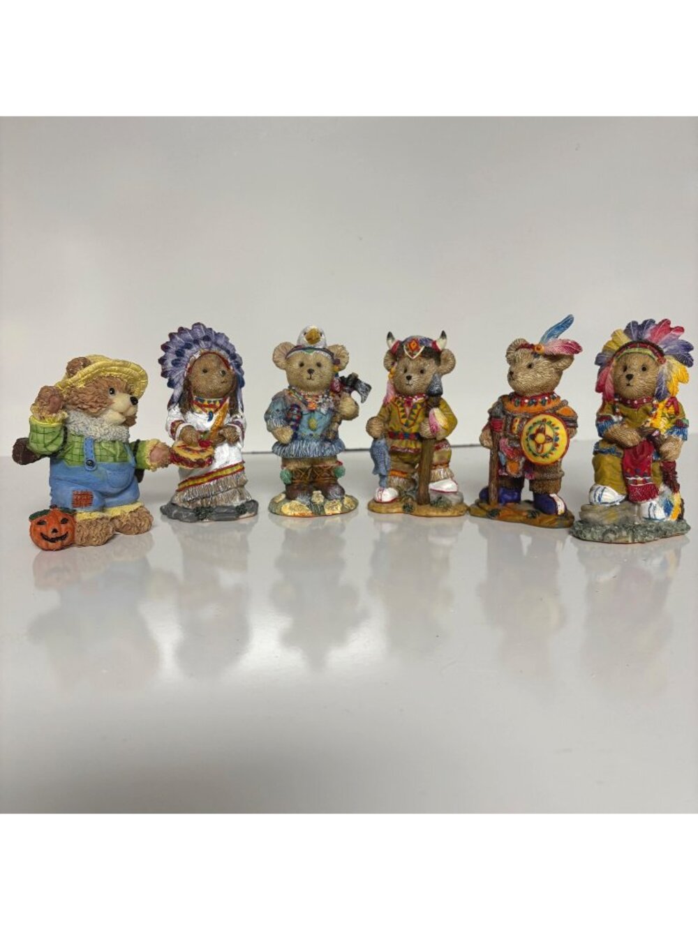 Bear Figurines Resin 5 Native American Ks Collection and 1 Scarecrow Cornerstone
